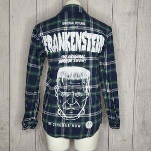 Universal Monsters x Cakeworthy Frankenstein Plaid Flannel Shirt Horror, sz S